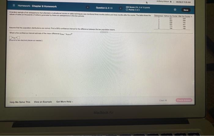 Ahoy Hom 1 W06 21 Am 3 Homework Chapter 8 Homework Question 2 8 1 8 We 0 15 Punts O Point Of 3 Save A Random Sample 1