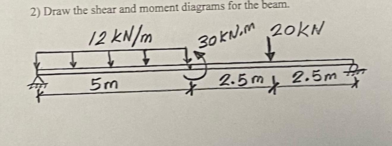2 Draw The Shear And Moment Diagrams For The Beam 12 Kn M 30 Kn M 20kn 13 5m 2 5 Ml 2 5m 1