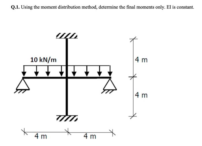 Q 1 Using The Moment Distribution Method Determine The Final Moments Only El Is Constant 10 Kn M 4 M 4 M 4 M 4 M 1