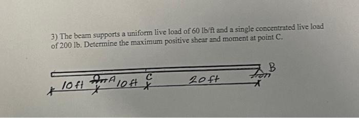 3 The Beam Supports A Uniform Live Load Of 60 Lb Ft And A Single Concentrated Live Load Of 200 Lb Determine The Maximu 1