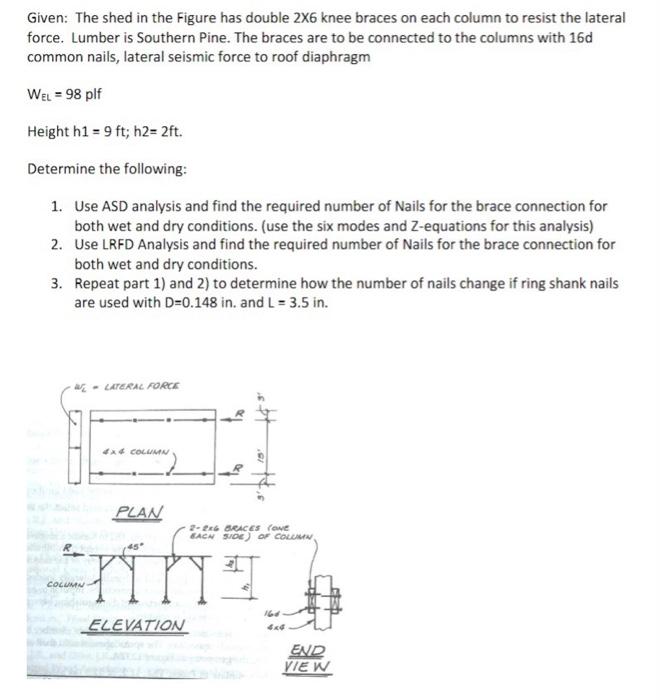 Given The Shed In The Figure Has Double 2x6 Knee Braces On Each Column To Resist The Lateral Force Lumber Is Southern 1