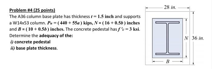 28 In Problem 4 25 Points The A36 Column Base Plate Has Thickness T 1 5 Inch And Supports A W14x53 Column Pu 4 1
