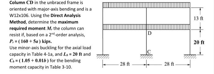 13 Ft Column Cd In The Unbraced Frame Is Oriented With Major Axis Bending And Is A W12x106 Using The Direct Analysis Me 1