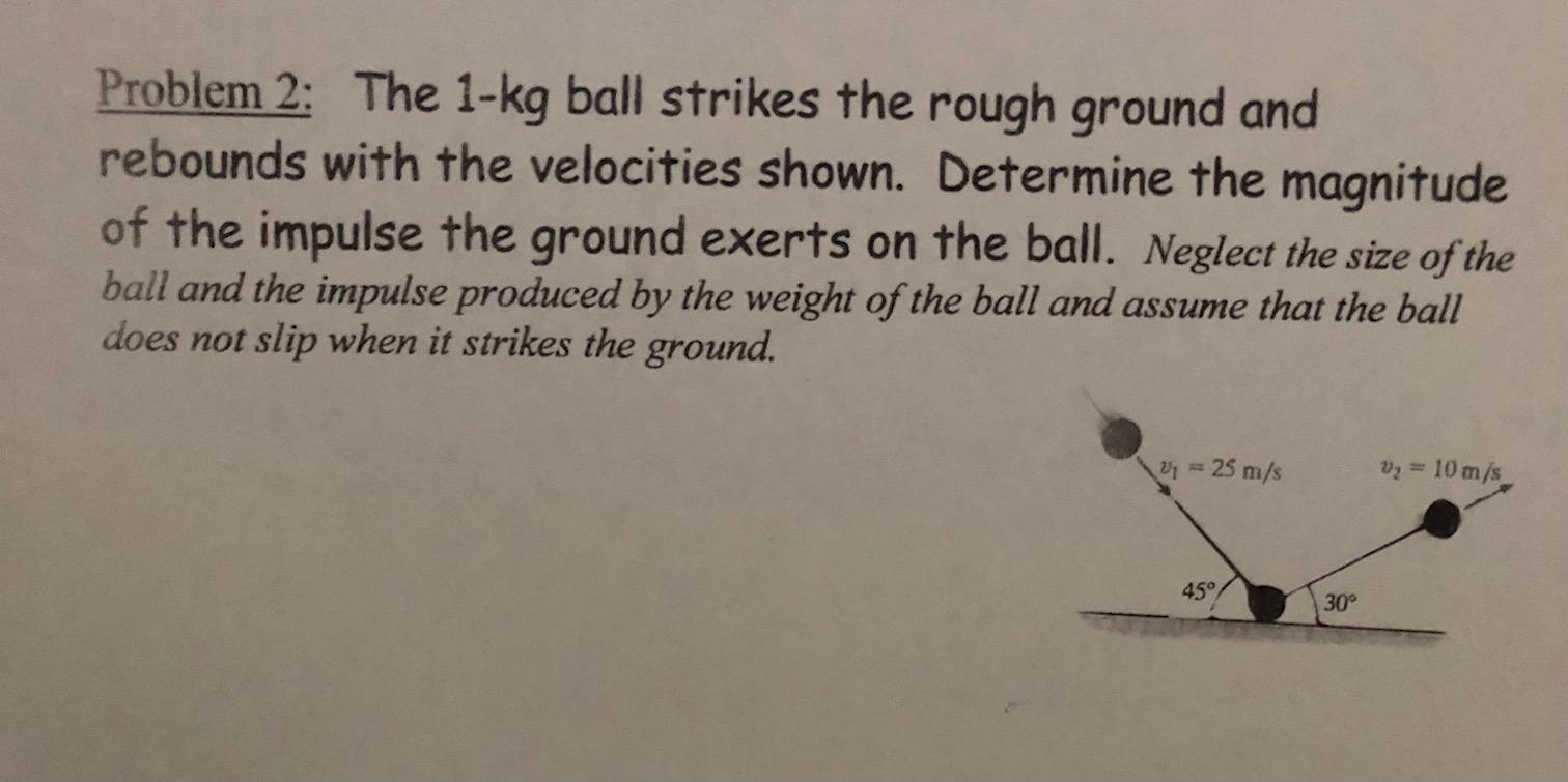 Problem 2 The 1 Kg Ball Strikes The Rough Ground And Rebounds With The Velocities Shown Determine The Magnitude Of The 1