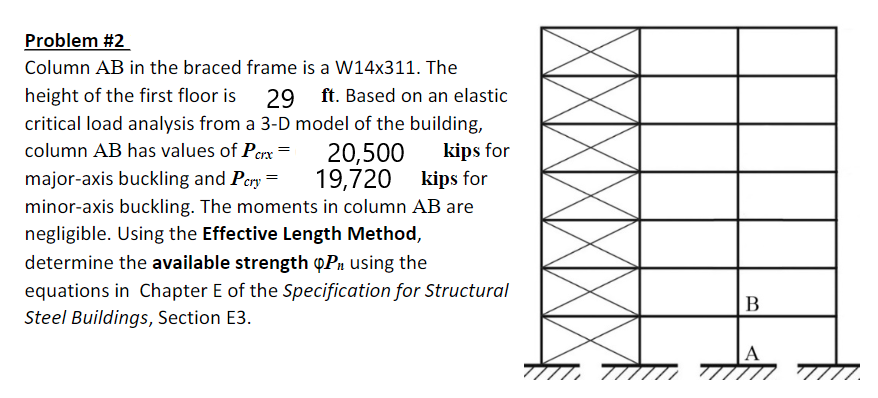 Problem 2 Column Ab In The Braced Frame Is A W14x311 The Height Of The First Floor Is 29 Ft Based On An Elastic Criti 1