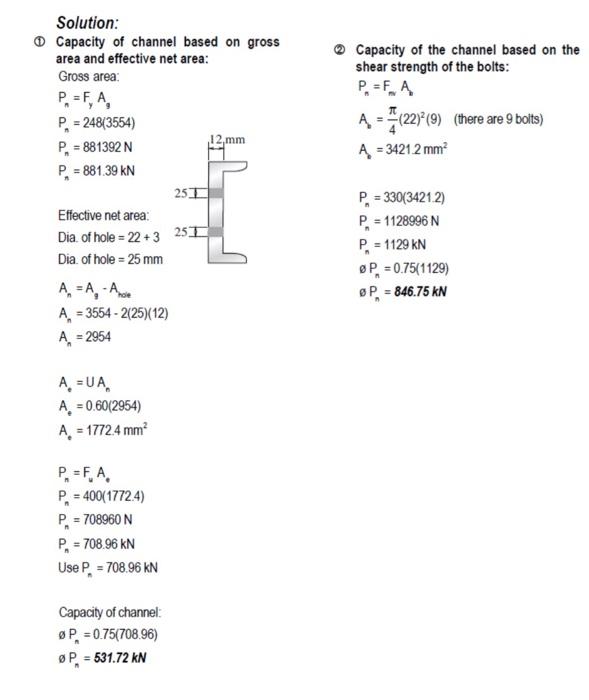 Problem 2 A Channel Shown Is Attached To A 12 Mm Gusset Plate With 9 22 Mm Diameter A 325 Botls As Shown Fax 300 Mp 2