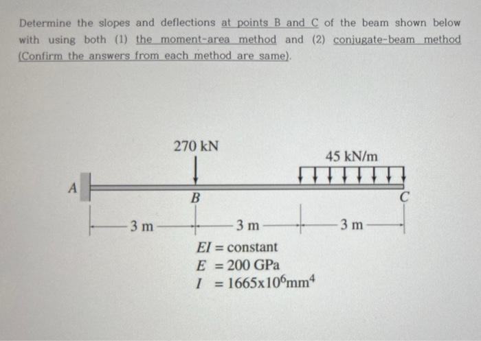 Determine The Slopes And Deflections At Points B And C Of The Beam Shown Below With Using Both 1 The Moment Area Metho 2
