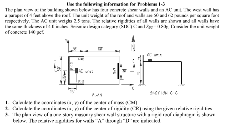 Use The Following Information For Problems 1 3 The Plan View Of The Building Shown Below Has Four Concrete Shear Walls A 1