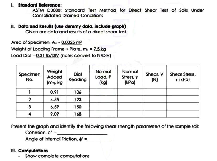 1 Standard Reference Astm D3080 Standard Test Method For Direct Shear Test Of Soils Under Consolidated Drained Condit 1