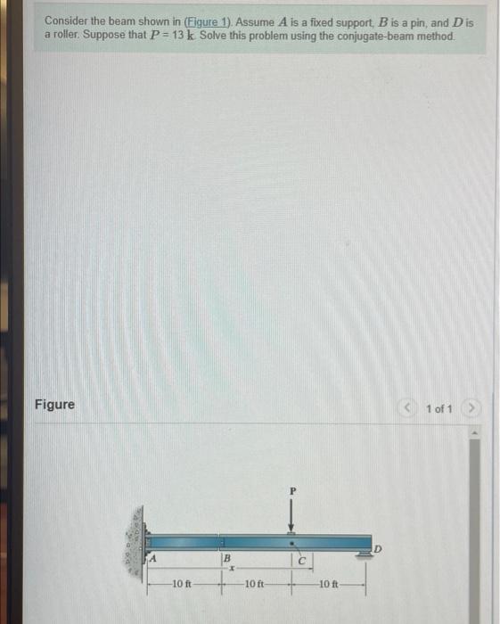 Consider The Beam Shown In Figure 1 Assume A Is A Fixed Support B Is A Pin And Dis A Roller Suppose That P 13 K 1
