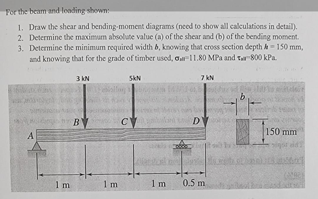 For The Beam And Loading Shown 1 Draw The Shear And Bending Moment Diagrams Need To Show All Calculations In Detail 1