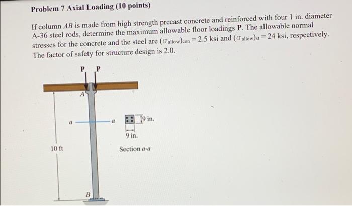 Problem 7 Axial Loading 10 Points If Column Ab Is Made From High Strength Precast Concrete And Reinforced With Four 1 1