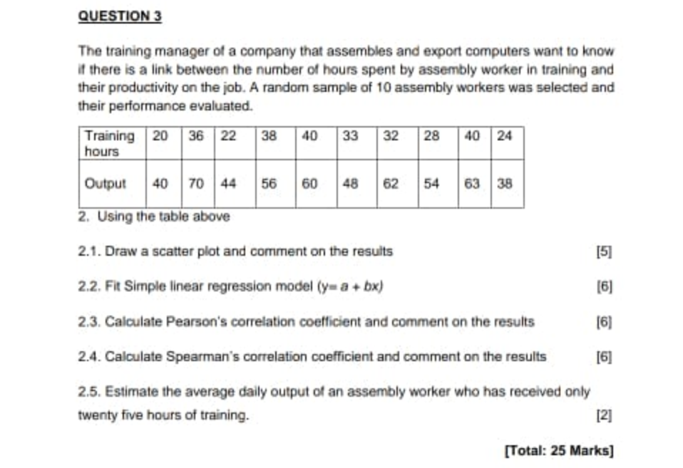 Question 3 The Training Manager Of A Company That Assembles And Export Computers Want To Know If There Is A Link Between 1