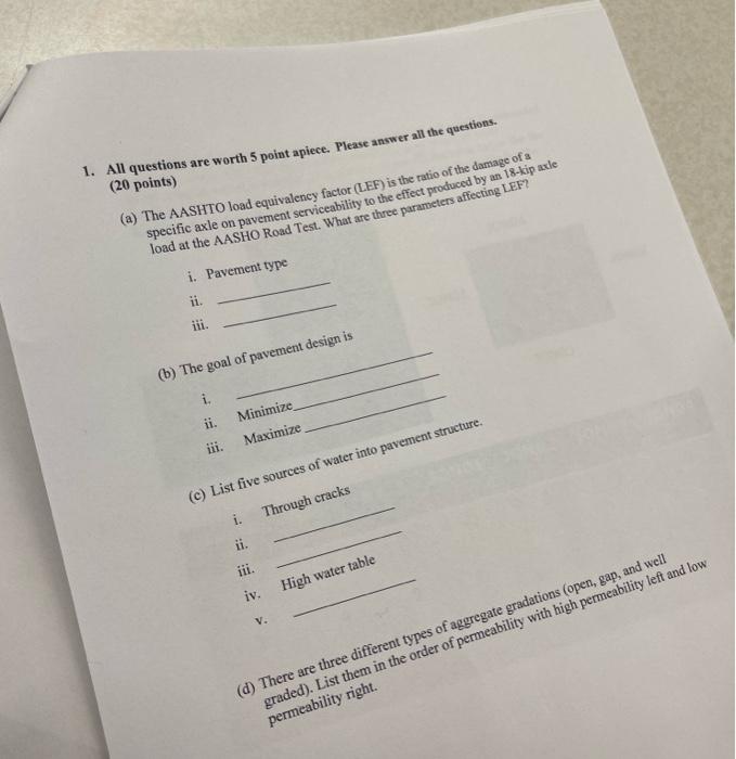 1 All Questions Are Worth 5 Point Apiece Please Answer All The Questions 20 Points A The Aashto Load Equivalency 1