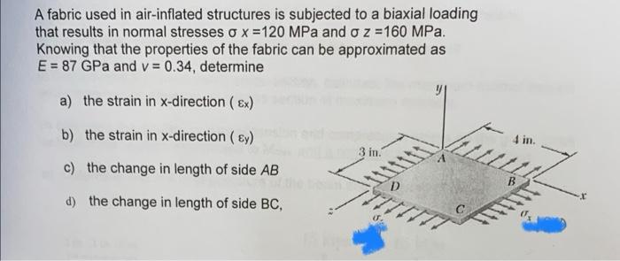A Fabric Used In Air Inflated Structures Is Subjected To A Biaxial Loading That Results In Normal Stresses O X 120 Mpa 1