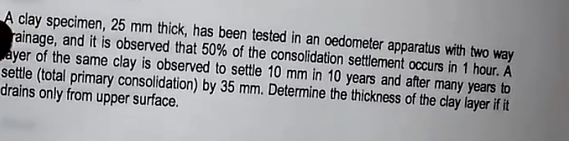 A Clay Specimen 25 Mm Thick Has Been Tested In An Oedometer Apparatus With Two Way Rainage And It Is Observed That 50 1