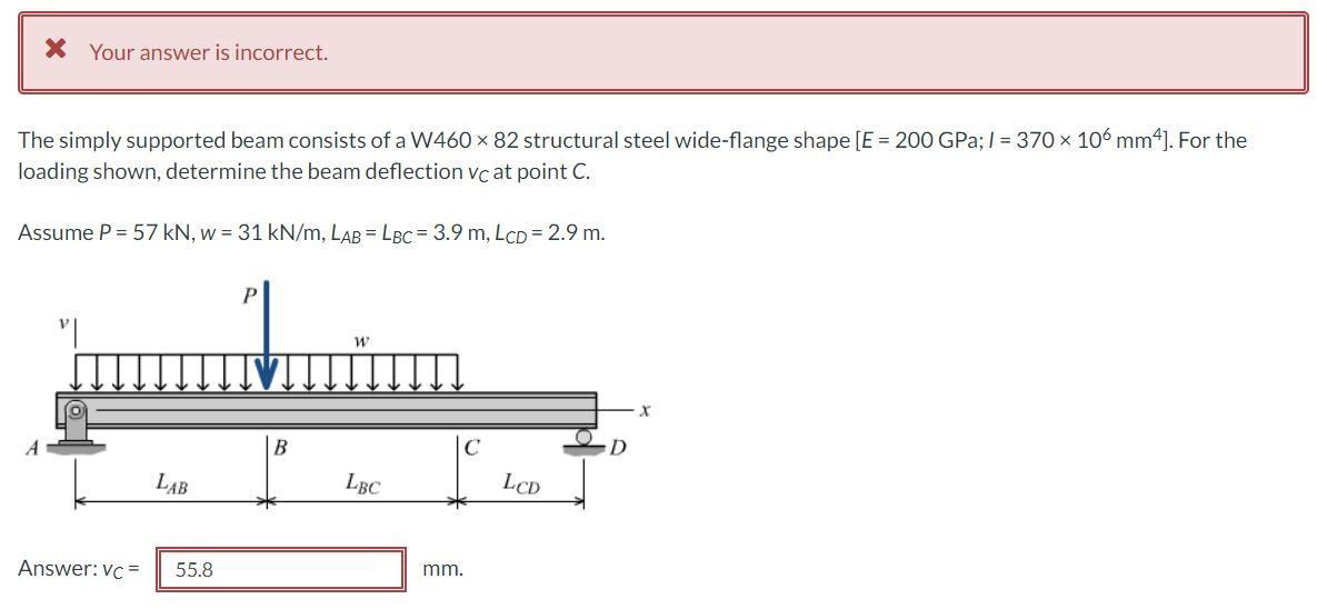 The Simply Supported Beam Consists Of A W460 82 Structural Steel Wide Flange Shape E 200 Gpa I 370 106 Mm4 F 1