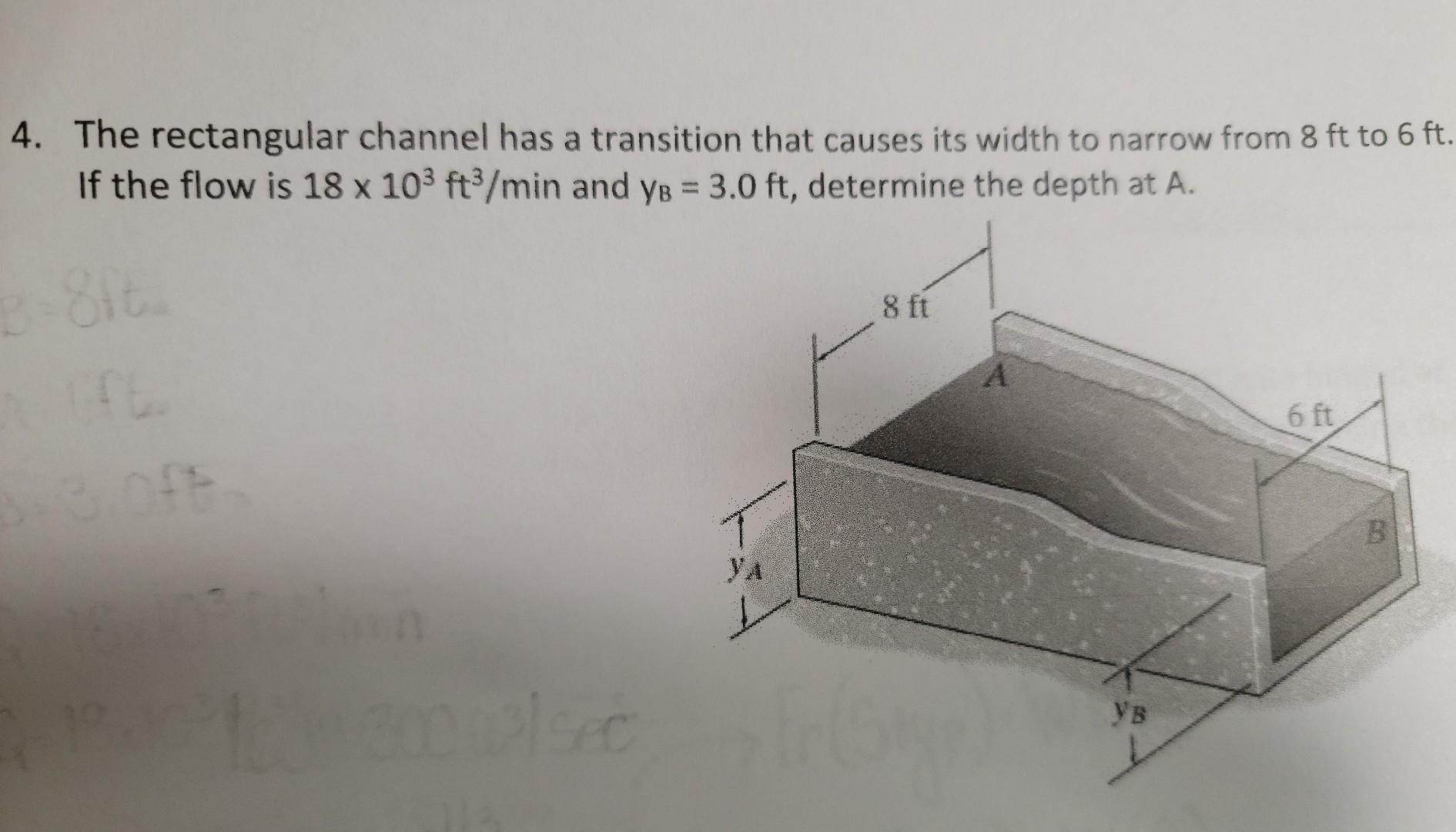 4 The Rectangular Channel Has A Transition That Causes Its Width To Narrow From 8 Ft To 6 Ft If The Flow Is 18 X 103 F 1