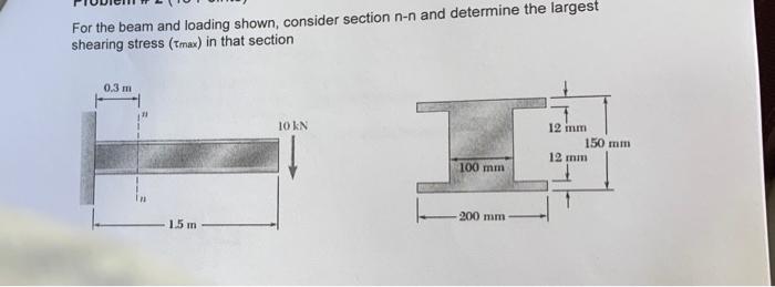 For The Beam And Loading Shown Consider Section N N And Determine The Largest Shearing Stress Tmax In That Section 0 1