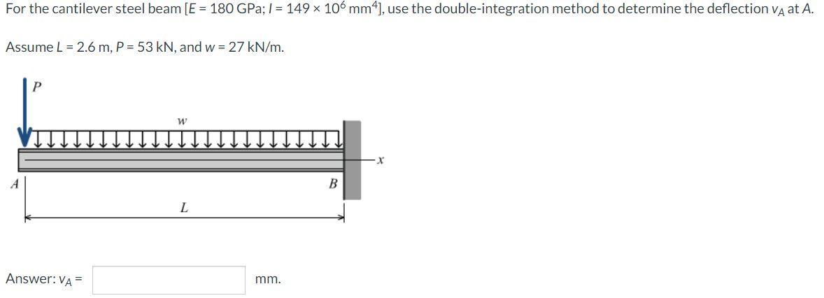 For The Cantilever Steel Beam E 180 Gpa I 149 106 Mm4 Use The Double Integration Method To Determine The Defle 1