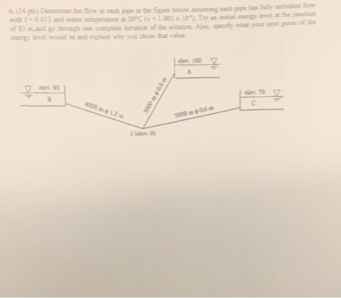 5 14 E Determine The Fow In Each Pipe In The Figure Below Amming Each Pipe Is Fully Murmular Fit With F 0 013 And W 1