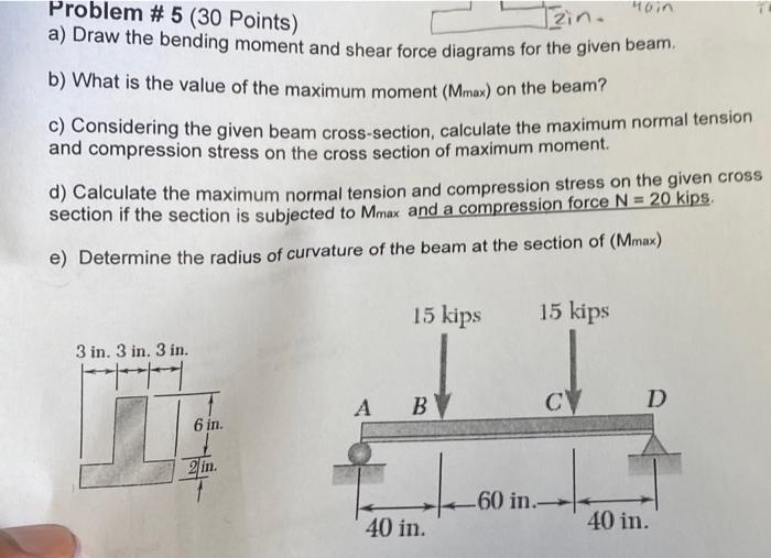 In Problem 5 30 Points Izin A Draw The Bending Moment And Shear Force Diagrams For The Given Beam B What Is The V 1