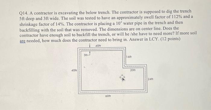 Q14 A Contractor Is Excavating The Below Trench The Contractor Is Supposed To Dig The Trench 5ft Deep And 3ft Wide Th 1
