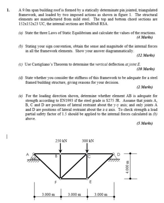 1 A 9 0m Span Building Roof Is Formed By A Statically Determinate Pin Jointed Triangulated Framework And Loaded By Tw 1