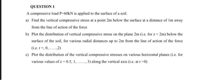 Question 1 A Compressive Load P 60kn Is Applied To The Surface Of A Soil A Find The Vertical Compressive Stress At A P 1