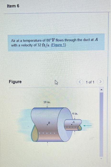 Item 6 Air At A Temperature Of 80 F Flows Through The Duct At A With A Velocity Of 32 Ft S Figure 1 Figure N 1 Of 1 1
