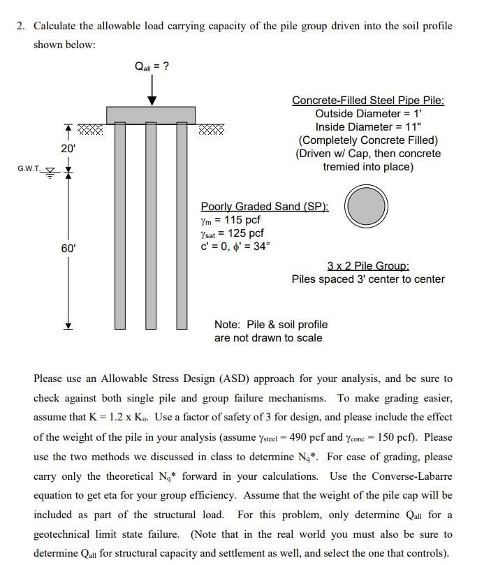 2 Calculate The Allowable Load Carrying Capacity Of The Pile Group Driven Into The Soil Profile Shown Below Qall C 1