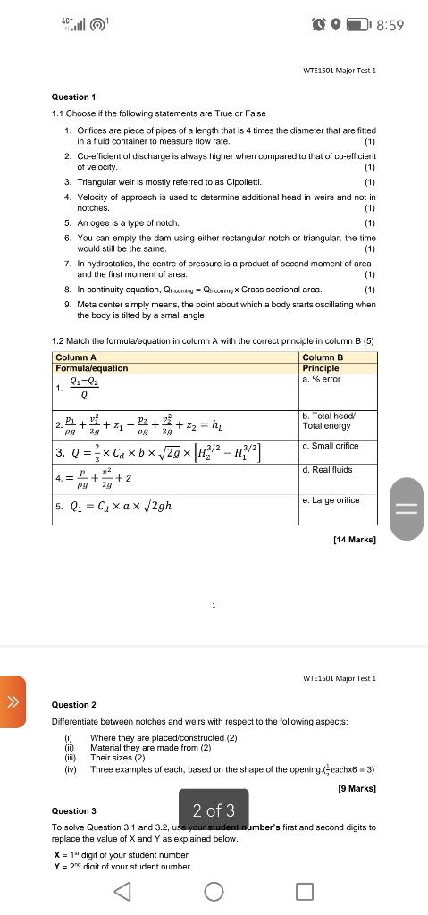 4c Doo 8 59 Wte1501 Malor Test 1 Question 1 1 1 Choose If The Following Statements Are True Or False 1 Orifices Are Pie 1