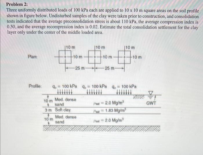Problem 2 Three Uniformly Distributed Loads Of 100 Kpa Each Are Applied To 10 X 10 M Square Areas On The Soil Profile S 1