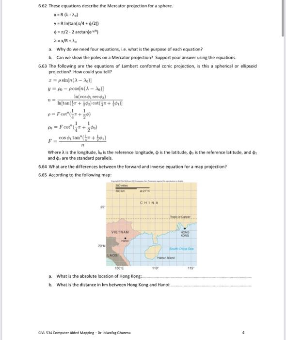 6 62 These Equations Describe The Mercator Projection For A Sphere R 1 Vr Intan X 4 6 21 01 2 2 Arctanley X 1