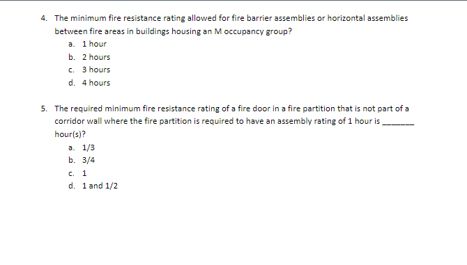 4 The Minimum Fire Resistance Rating Allowed For Fire Barrier Assemblies Or Horizontal Assemblies Between Fire Areas In 1