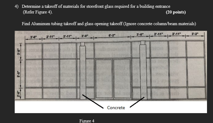 4 Determine A Takeoff Of Materials For Storefront Glass Required For A Building Entrance Refer Figure 4 20 Points 1