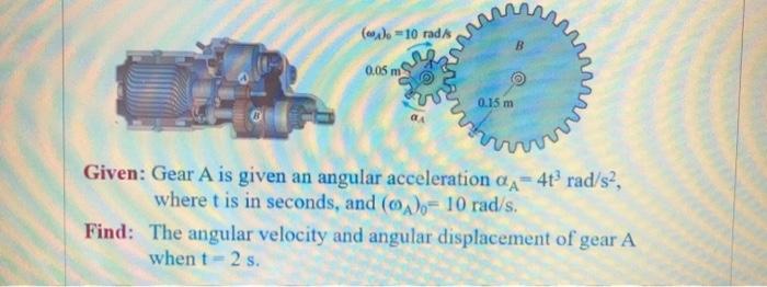 Ose 10 Rad B 0 05 M Inn 0 15 M Given Gear A Is Given An Angular Acceleration Ca 4to Rad S2 Where T Is In Seconds A 1