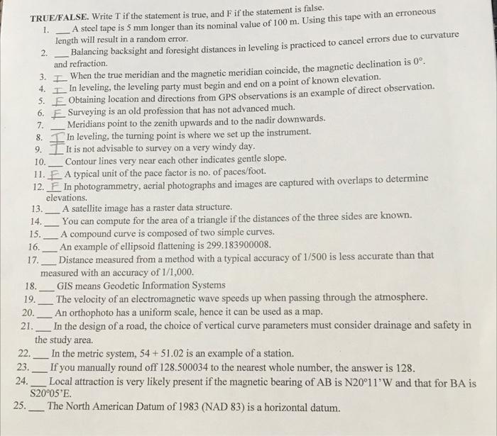 2 7 8 9 10 True False Write T If The Statement Is True And F If The Statement Is False 1 A Steel Tape Is 5 Mm 1