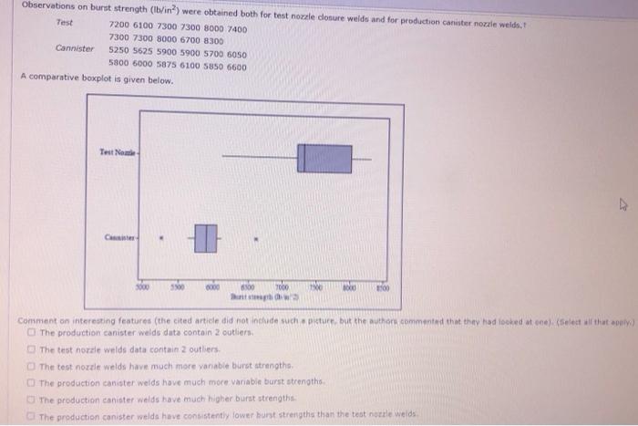 Observations On Burst Strength Lb In Were Obtained Both For Test Nozzle Closure Welds And For Production Canister Nozz 1