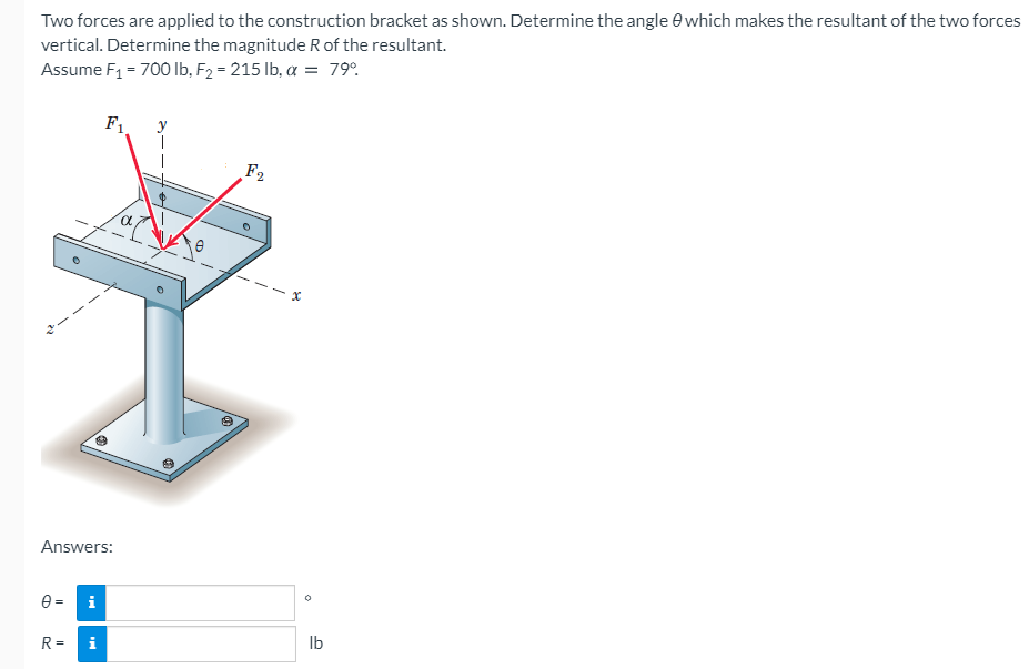 Two Forces Are Applied To The Construction Bracket As Shown Determine The Angle Which Makes The Resultant Of The Two Fo 1