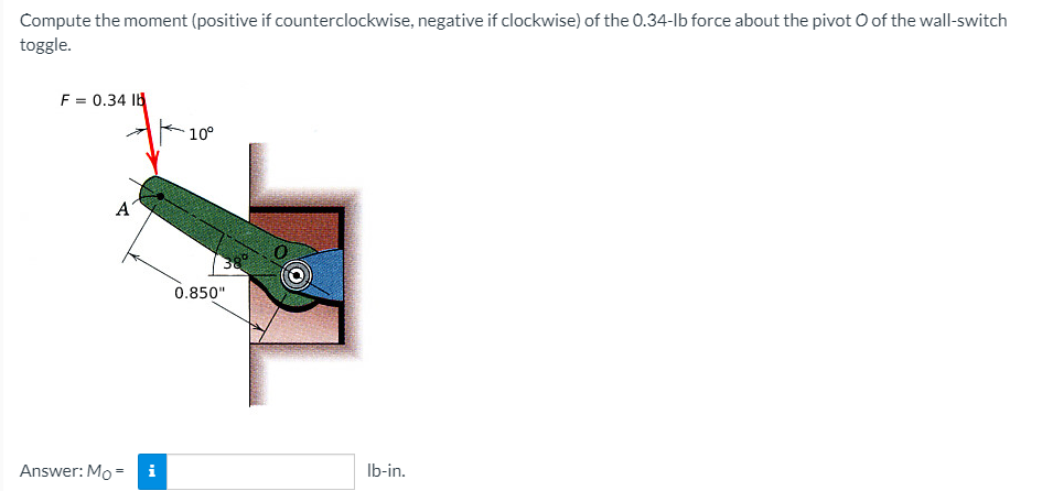 Compute The Moment Positive If Counterclockwise Negative If Clockwise Of The 0 34 Ib Force About The Pivot 0 Of The W 1