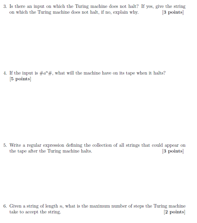 Problem 5 20 Points Turing Machines Consider The Single Tape Deterministic Turing Machine With Input Alphabet E2 2