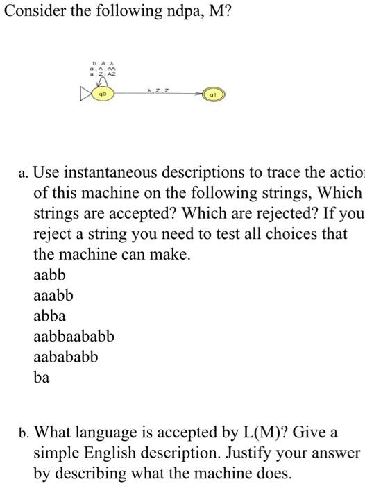 Consider The Following Ndpa M 90 Azaz A Use Instantaneous Descriptions To Trace The Actio Of This Machine On The Foll 1