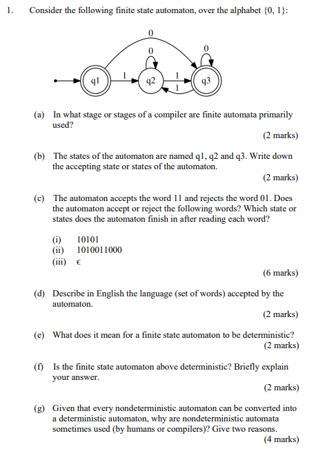 1 Consider The Following Finite State Automaton Over The Alphabet 0 1 0 91 92 93 A In What Stage Or Stages Of A C 1