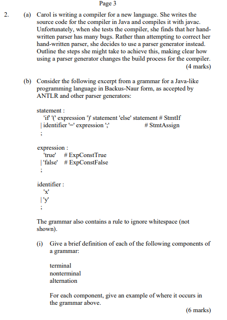 2 Page 3 A Carol Is Writing A Compiler For A New Language She Writes The Source Code For The Compiler In Java And Co 1