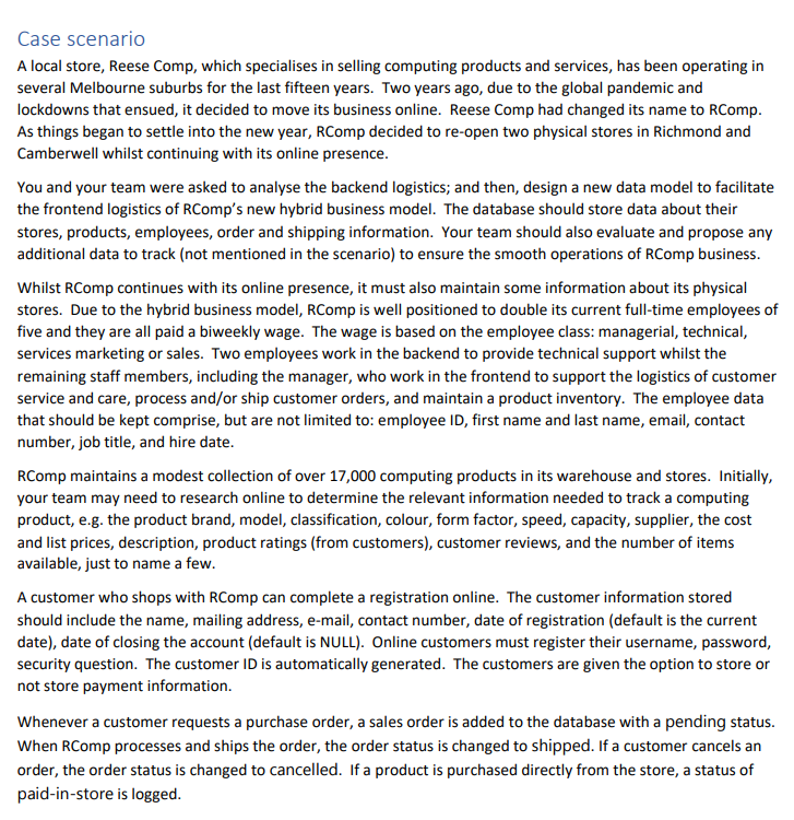 Case Scenario A Local Store Reese Comp Which Specialises In Selling Computing Products And Services Has Been Operatin 1
