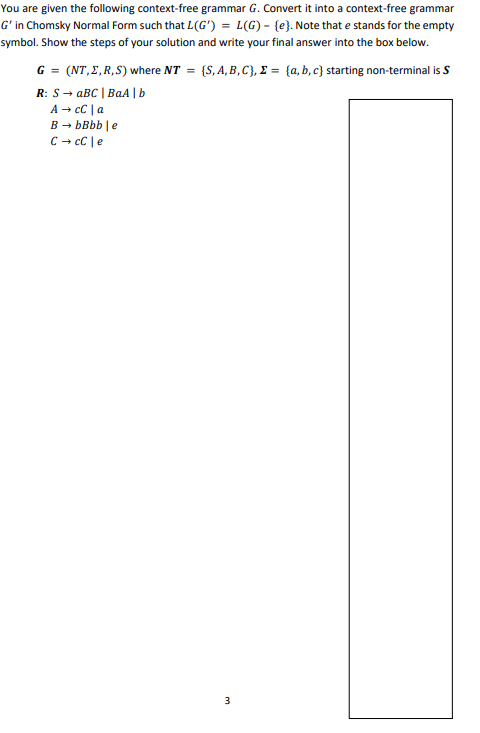 You Are Given The Following Context Free Grammar G Convert It Into A Context Free Grammar G In Chomsky Normal Form Suc 1