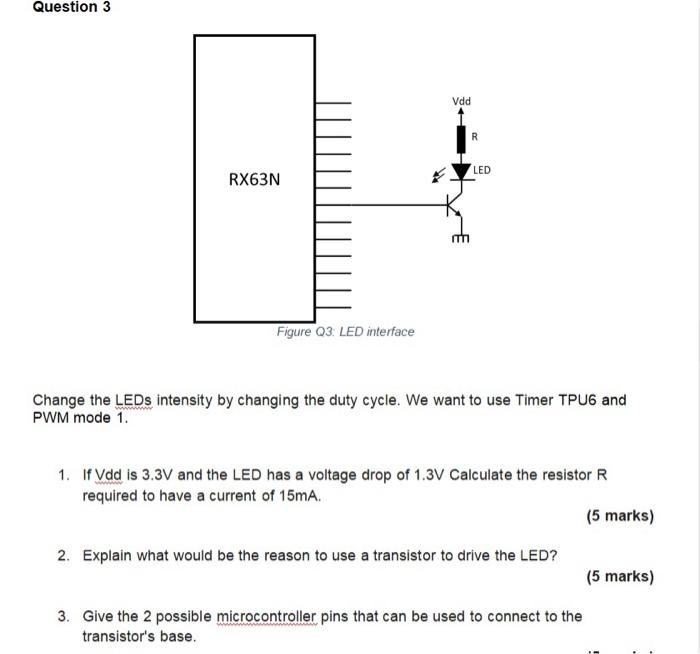 Question 3 Vdd Led Rx63n Figure 03 Led Interface Change The Leds Intensity By Changing The Duty Cycle We Want To Use T 1