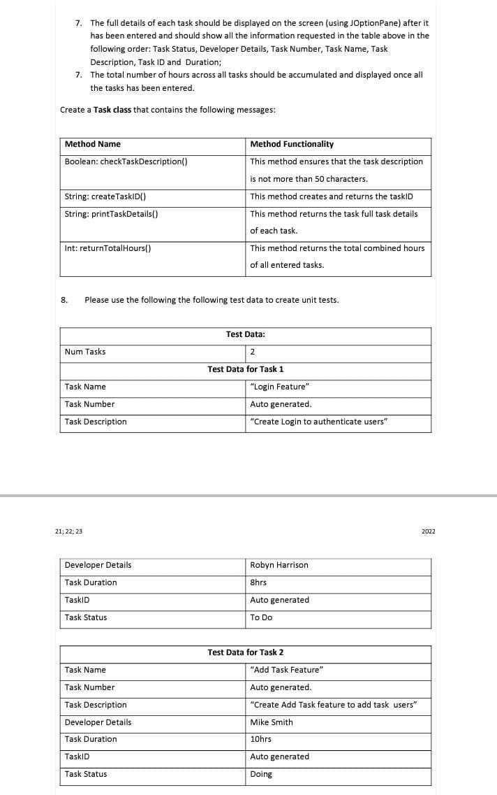 6 Each Task Should Contain The Following Information Task Name The Name Of The Task To Be Performed Add Login Featur 2