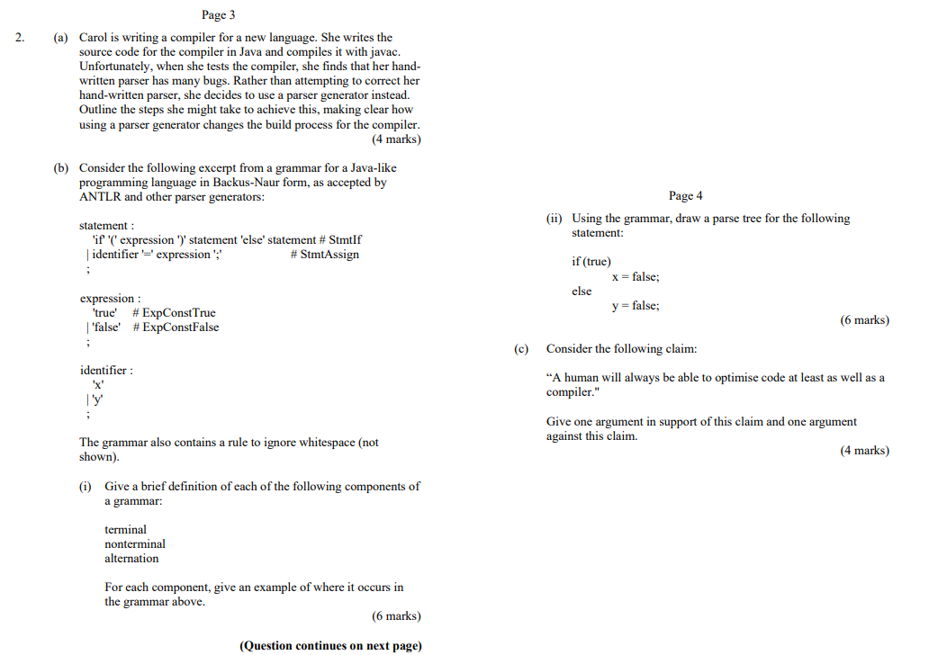2 Page 3 A Carol Is Writing A Compiler For A New Language She Writes The Source Code For The Compiler In Java And Co 1